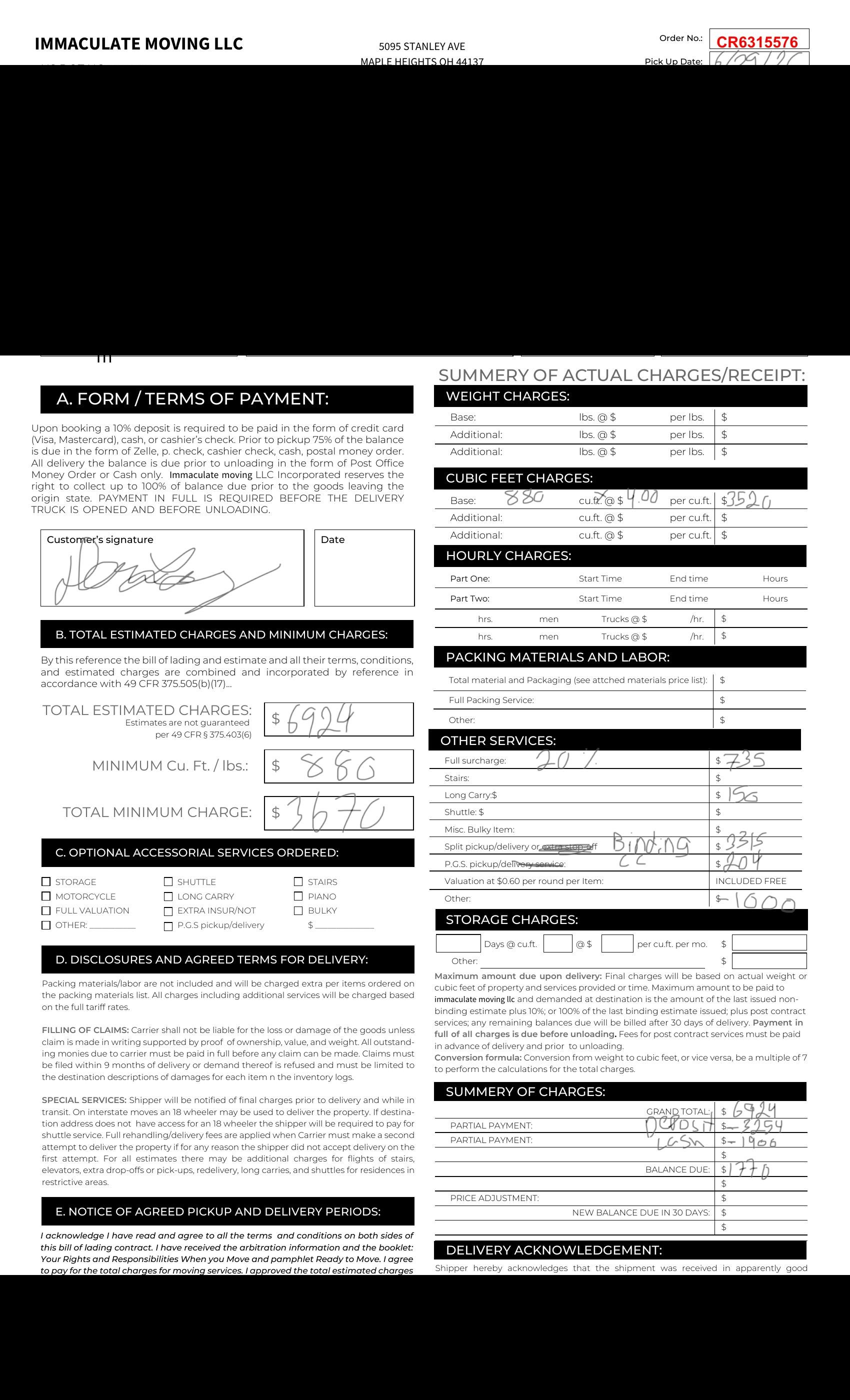 Interstate Bill of Lading