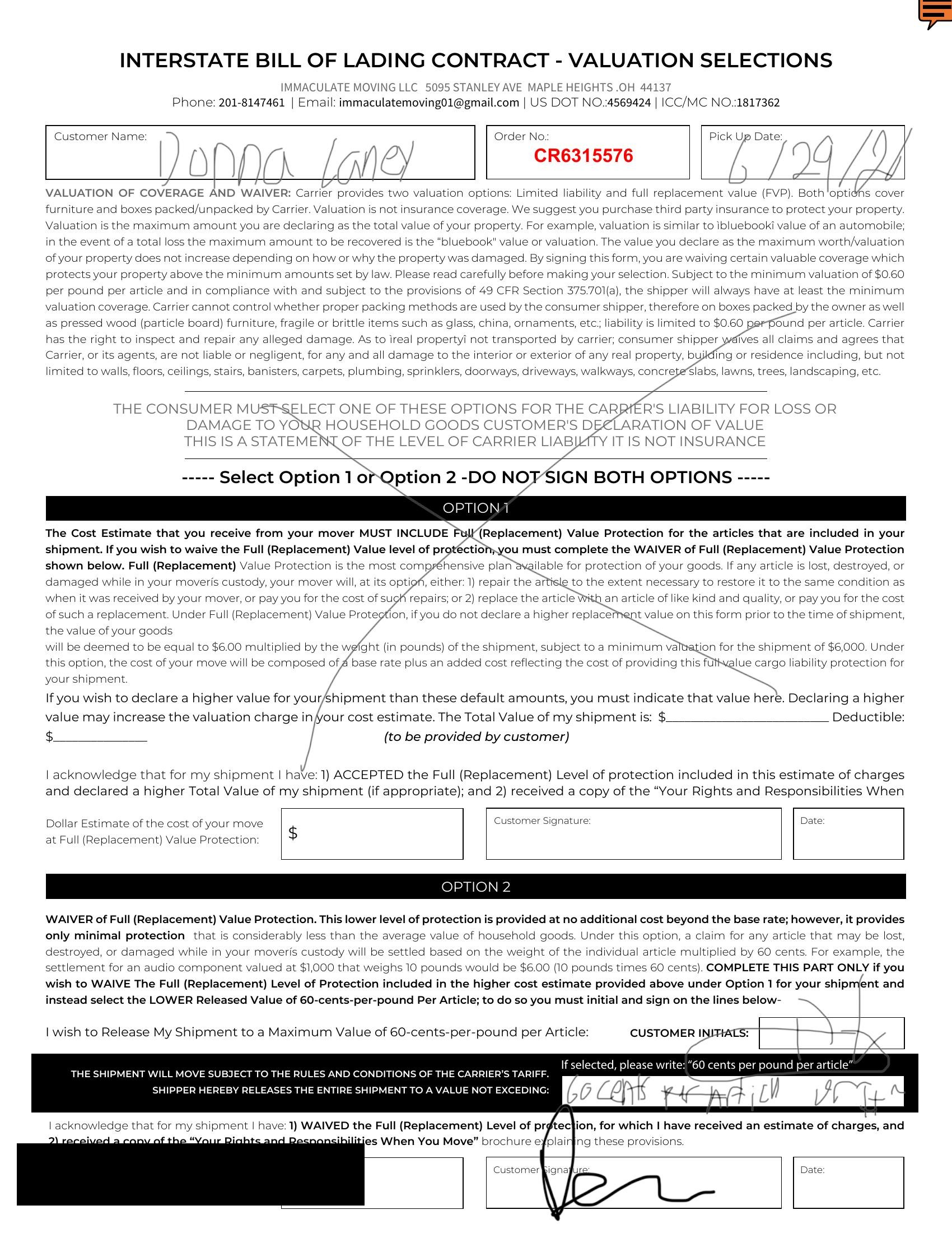 Post Contract Services Order Form (page 2)