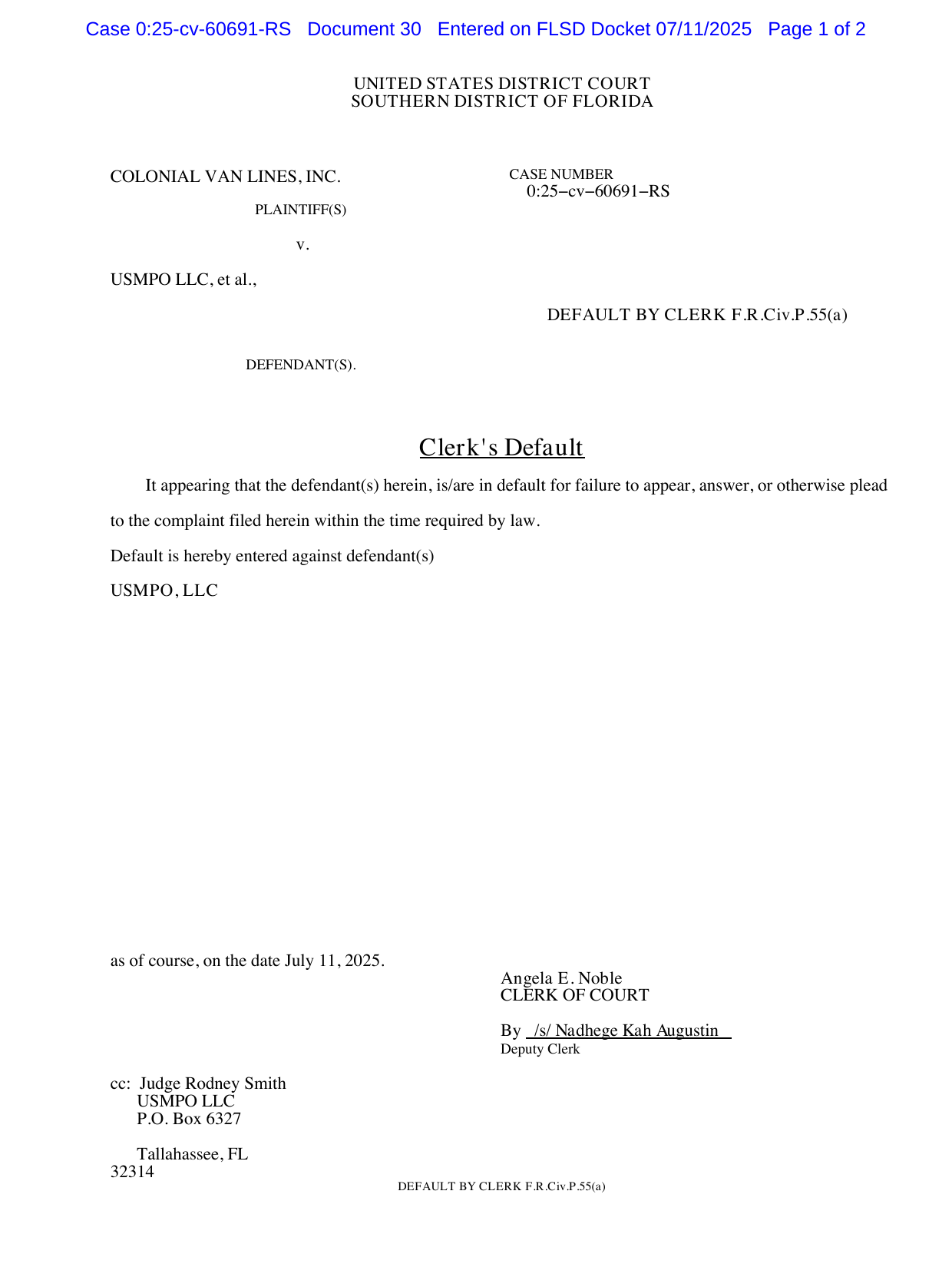 Clerk's entry of default against USMPO LLC. The court later set aside the default, finding 'good cause' existed because 'Courts prefer to decide cases on the merits rather than decide cases by default.'