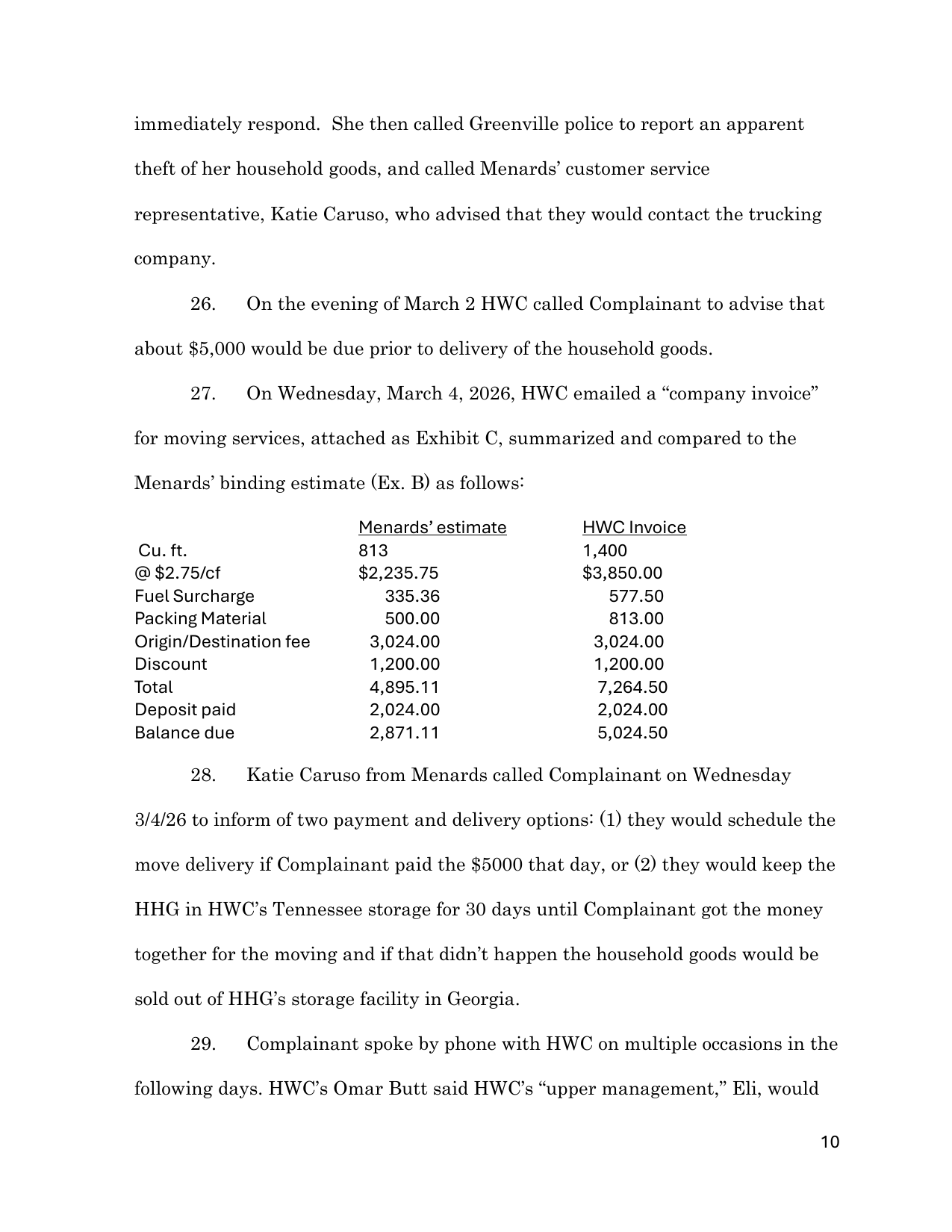 The broker's binding estimate of $4,895 for 813 cubic feet vs. the carrier's invoice of $7,264 for 1,400 cubic feet. A 48% increase in price driven by a 72% increase in claimed volume.