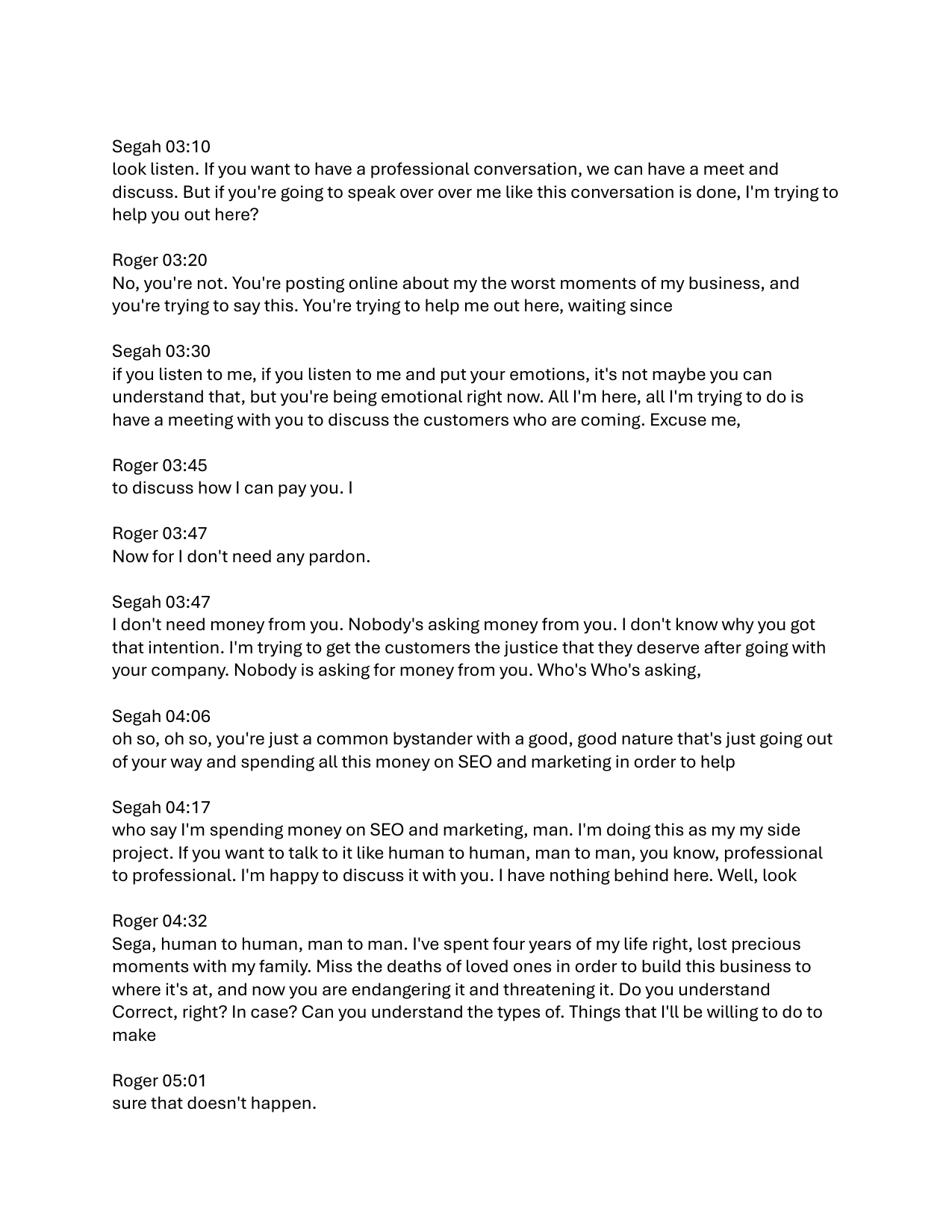 Roger Vance to USMPO founder: 'I'm going to bleed you dry... I'll burn $2 million on this.' Court exhibit from Case No. 25-cv-80042 (S.D. Florida).