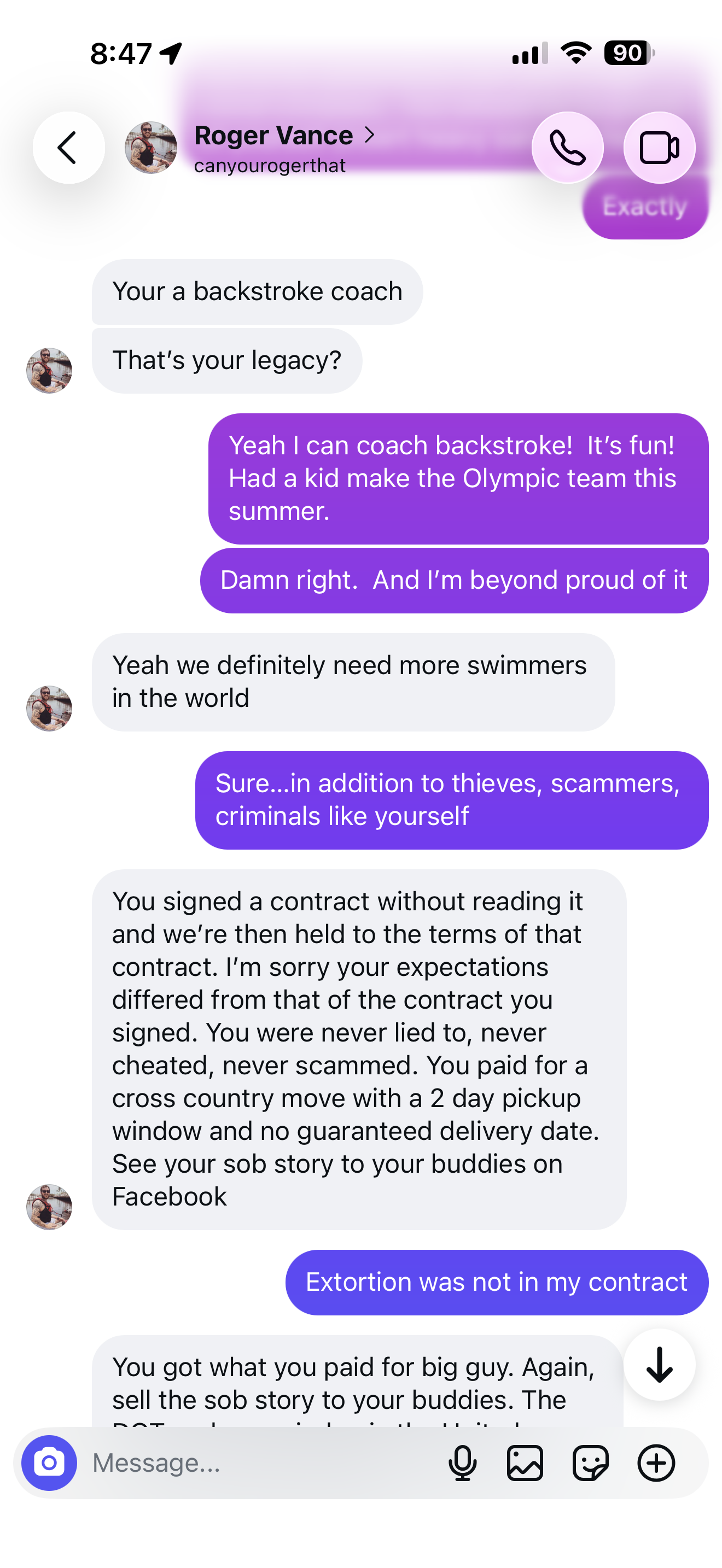 November 14, 2021: Vance belittles Robert's profession: 'Your a backstroke coach. That's your legacy?' Robert had a swimmer make the Olympic team. Vance: 'You got what you paid for big guy.' Robert: 'Extortion was not in my contract.'